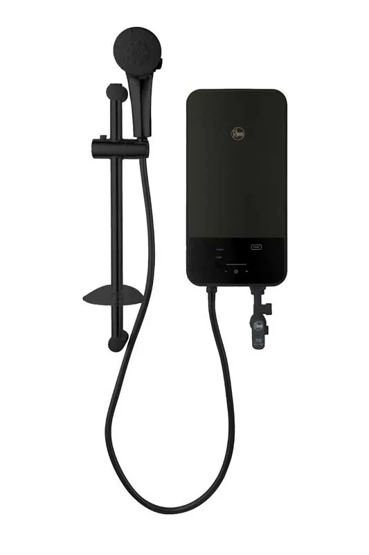 Black Prestige Instant Water Heater with a rain shower