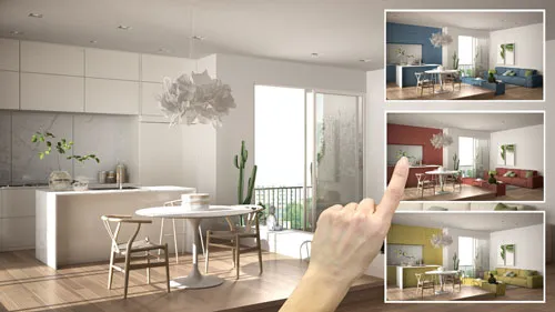 A portrait showing different color option of room’s base color 